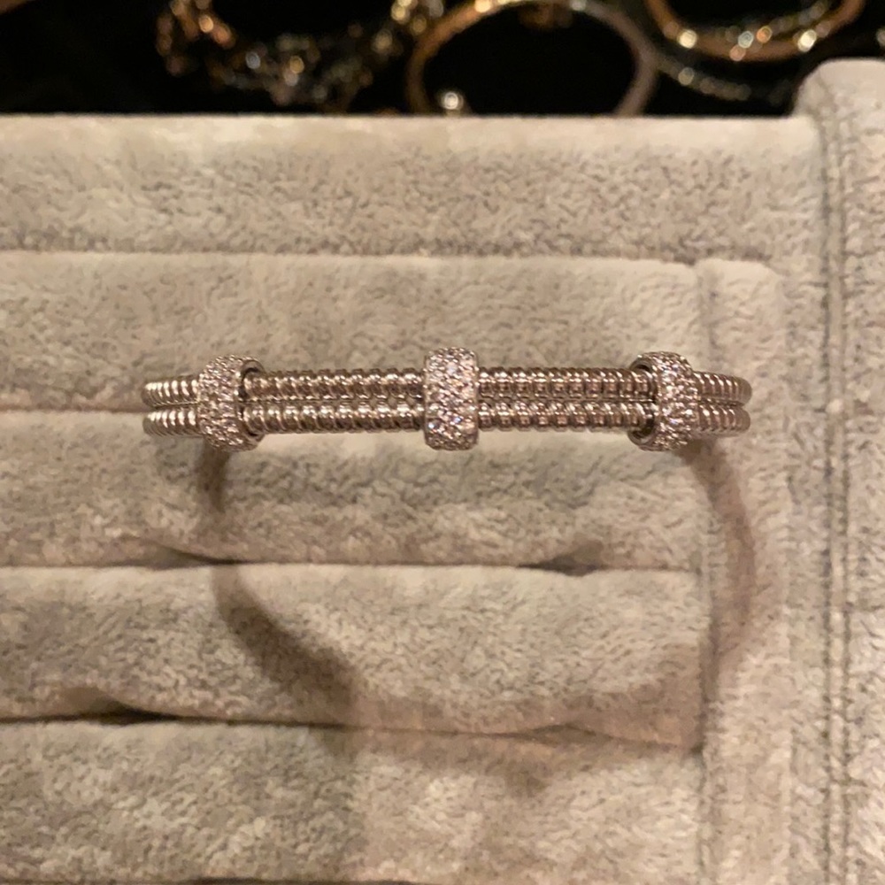 Silver braided CZ adjustable bracelet